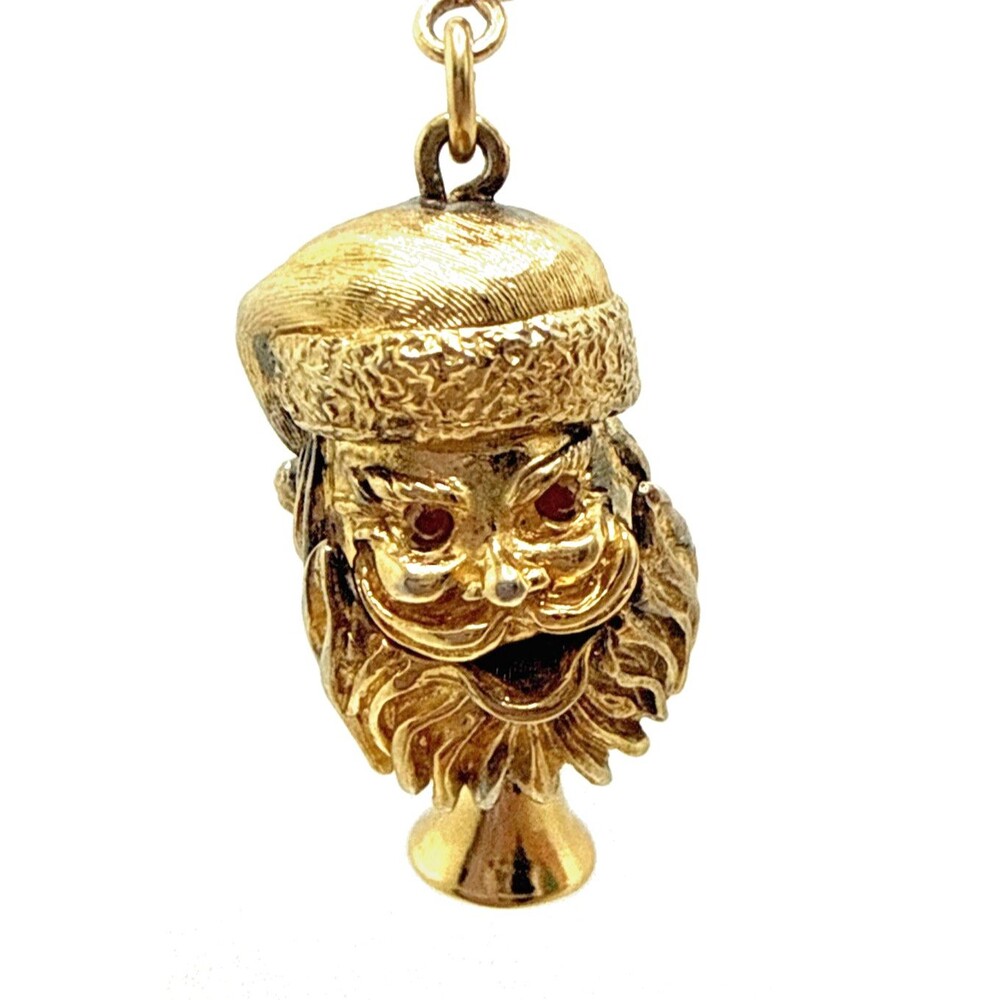 Vintage MONET Christmas 3D Santa Claus Mechanical Pull Down Charm 2"